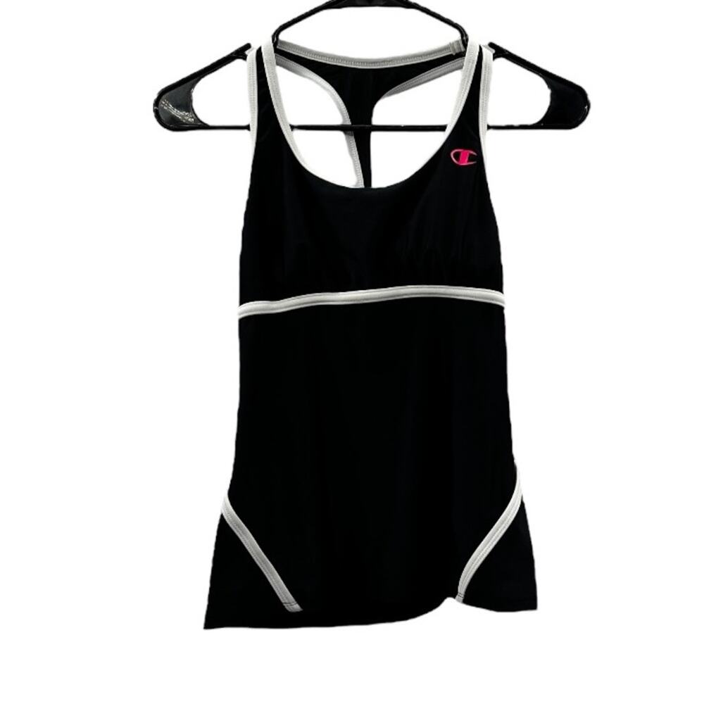 Champion Swim Black & White Sleeveless Racerback Scoop Neck Swimsuit Top Size S‎
